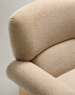 NEMA armchair in beige chenille with solid ash wood legs in a natural finish FSC 100%