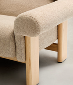 NEMA armchair in beige chenille with solid ash wood legs in a natural finish FSC 100%