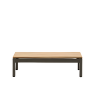 SORELLS coffee table in green aluminum and teak wood 52,4 x 91 cm FSC 100%