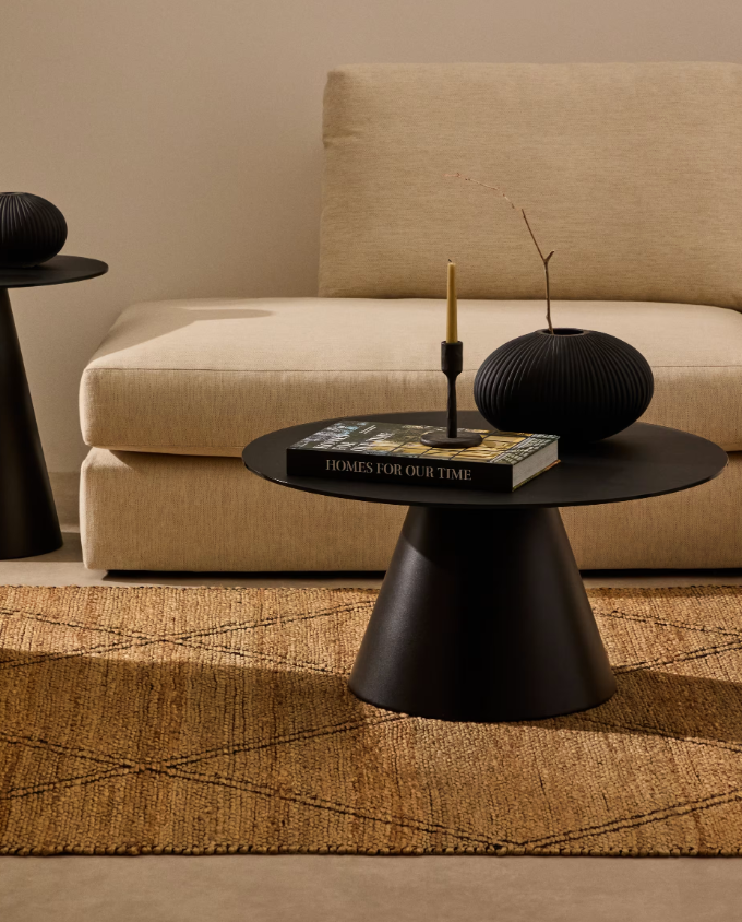 WILSHIRE coffee table with frosted tempered glass and painted steel finish Ø80cm