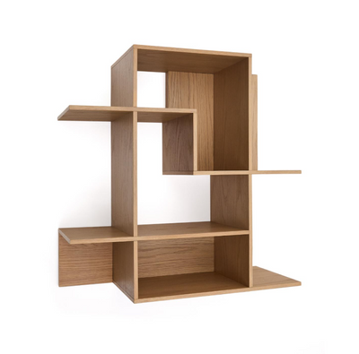 INA modular shelving unit in oak veneer with natural finish