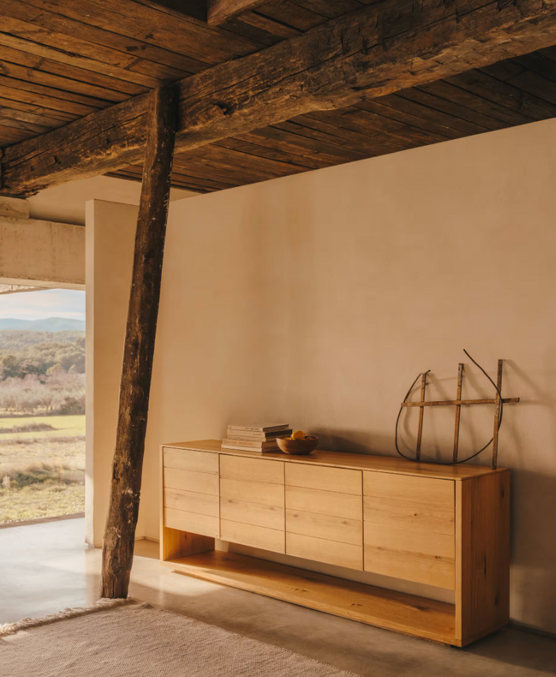ALGUEMA Sideboard with 4 doors in oak veneer with natural finish