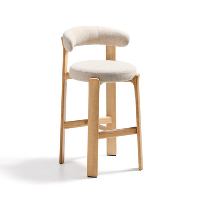 GRANITE Stool made of beige chenille and solid ash wood