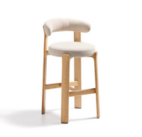 GRANITE Stool made of beige chenille and solid ash wood