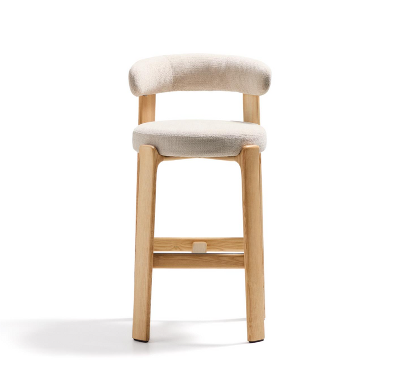 GRANITE Stool made of beige chenille and solid ash wood