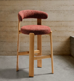 GRANITE Stool in terracotta chenille and solid ash wood