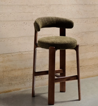GRANITE Stool in green chenille and solid ash wood