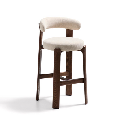 GRANITE Stool in beige chenille and solid ash wood