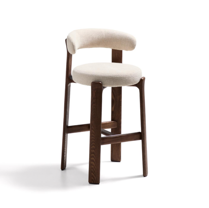 GRANITE Stool in beige chenille and solid ash wood
