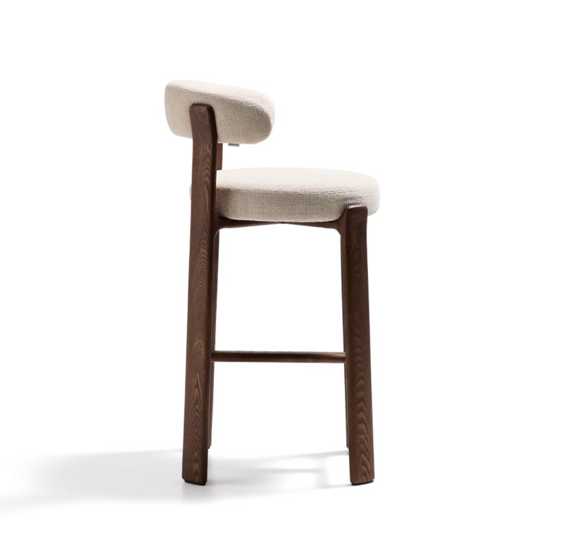 GRANITE Stool in beige chenille and solid ash wood