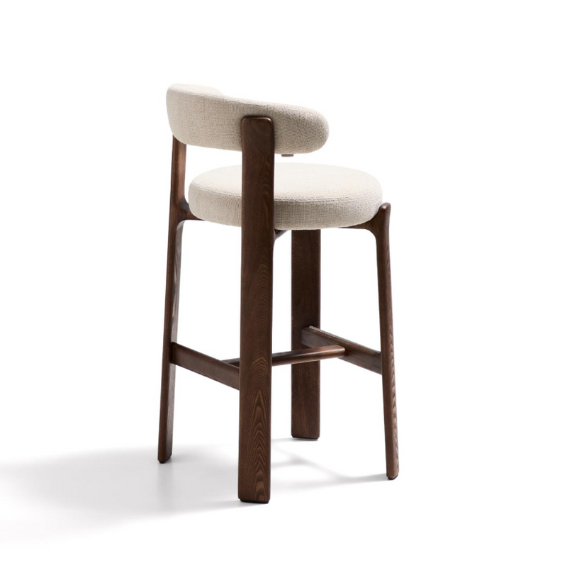 GRANITE Stool in beige chenille and solid ash wood