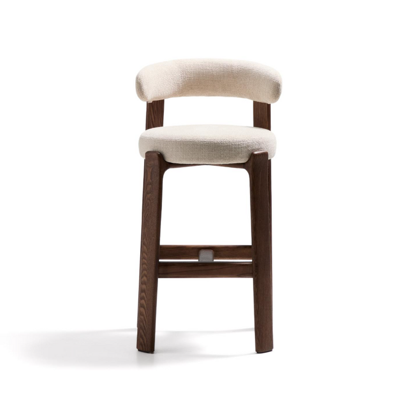 GRANITE Stool in beige chenille and solid ash wood