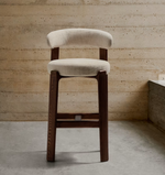 GRANITE Stool in beige chenille and solid ash wood