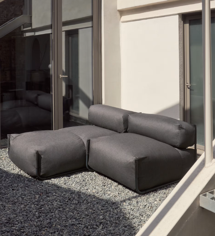 SQUARE Ležaljka s naslonom u bež boji s crnim aluminijem