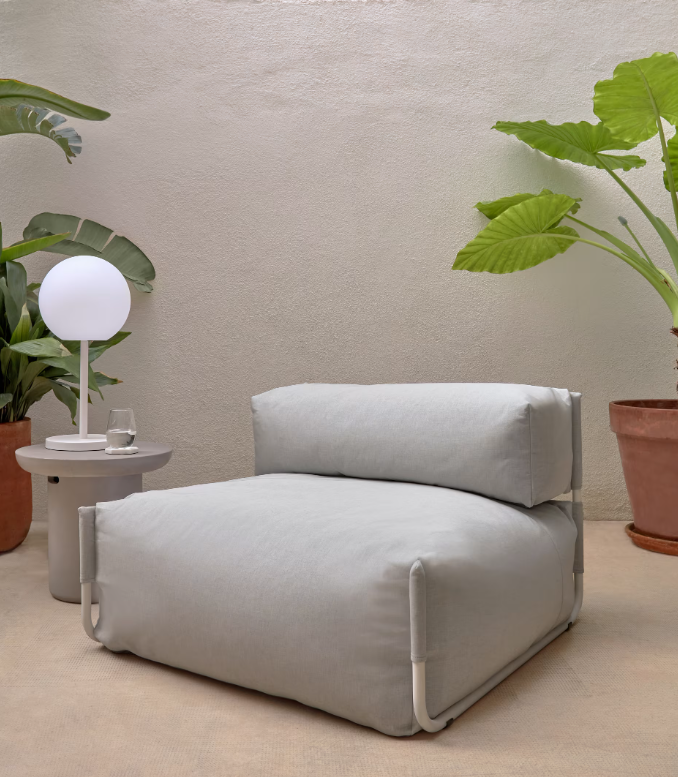 SQUARE Ležaljka s naslonom u bež boji s crnim aluminijem