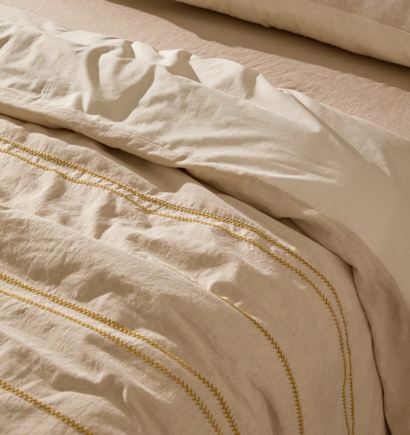 LINARA Set navlake za poplun i jastučnica od bež pamuka i lana