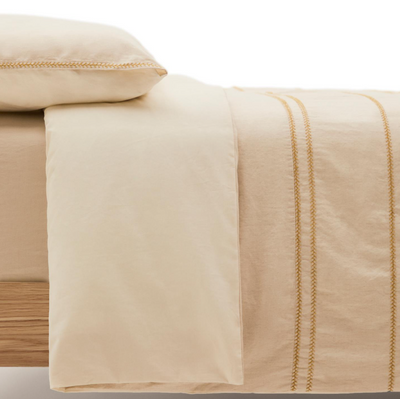 LINARA Set of duvet cover and pillowcases in beige cotton and linen