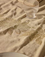 ORETI tablecloth with cocoa embroidery feature, 150x250cm