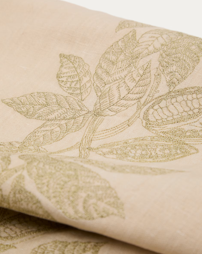 ORETI tablecloth with cocoa embroidery feature, 150x250cm