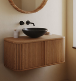 MAILEN bathroom cupboard in ash veneer in a natural finish, 90 x 45 cm
