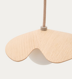 WILARA Oak veneer ceiling lamp with 1 white smoked glass ball