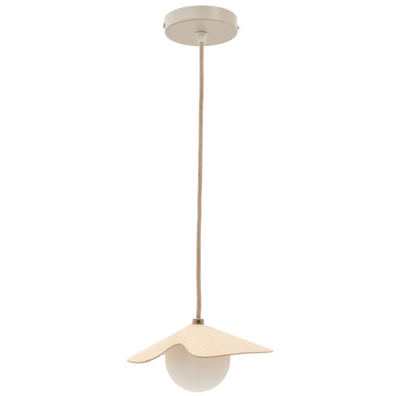 WILARA Stropna lampa od hrastovog furnira s 1 bijelom dimljenom staklenom kuglom