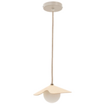 WILARA Oak veneer ceiling lamp with 1 white smoked glass ball