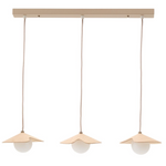 WILARA Oak veneer ceiling lamp with 3 white smoked glass balls