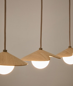 WILARA Oak veneer ceiling lamp with 3 white smoked glass balls