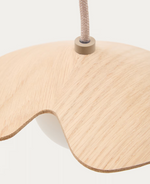 WILARA Oak veneer ceiling lamp with 3 white smoked glass balls