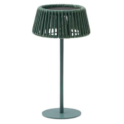 ALDET Outdoor solar table lamp in turquoise rope cord
