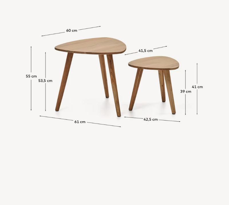 DUVANI Set od 2 pomoćna stolića od masivnog bagremovog drva s izbijeljenom završnom obradom