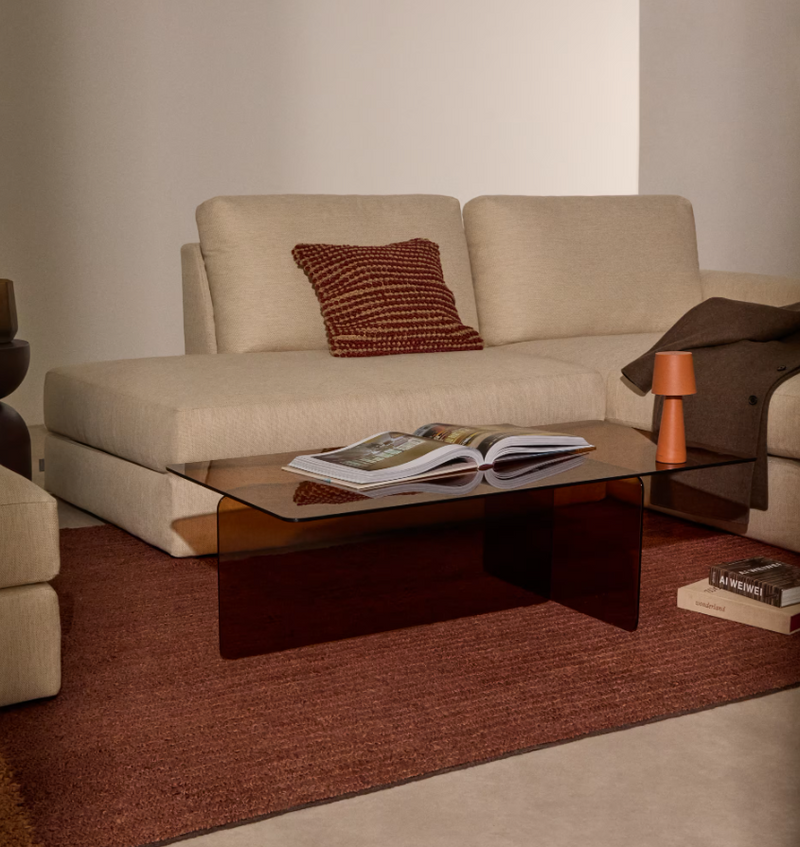 ZAREN Smeđi stolić za kavu od kaljenog stakla, 120 x 60 cm