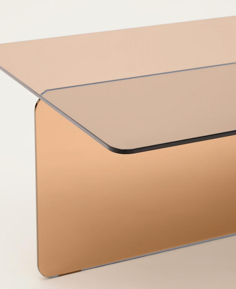 ZAREN Smeđi stolić za kavu od kaljenog stakla, 120 x 60 cm