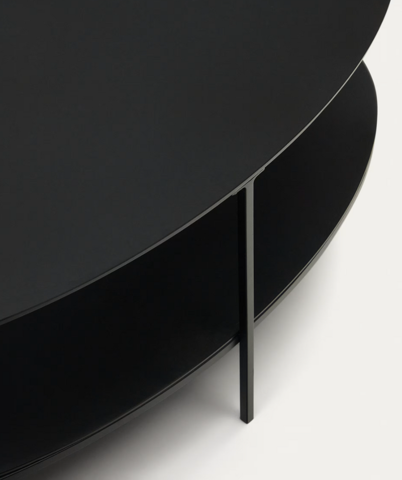 FIDEIA Klub stolić od kaljenog stakla i metala sa sjajnom crnom završnom obradom, Ø 110 cm