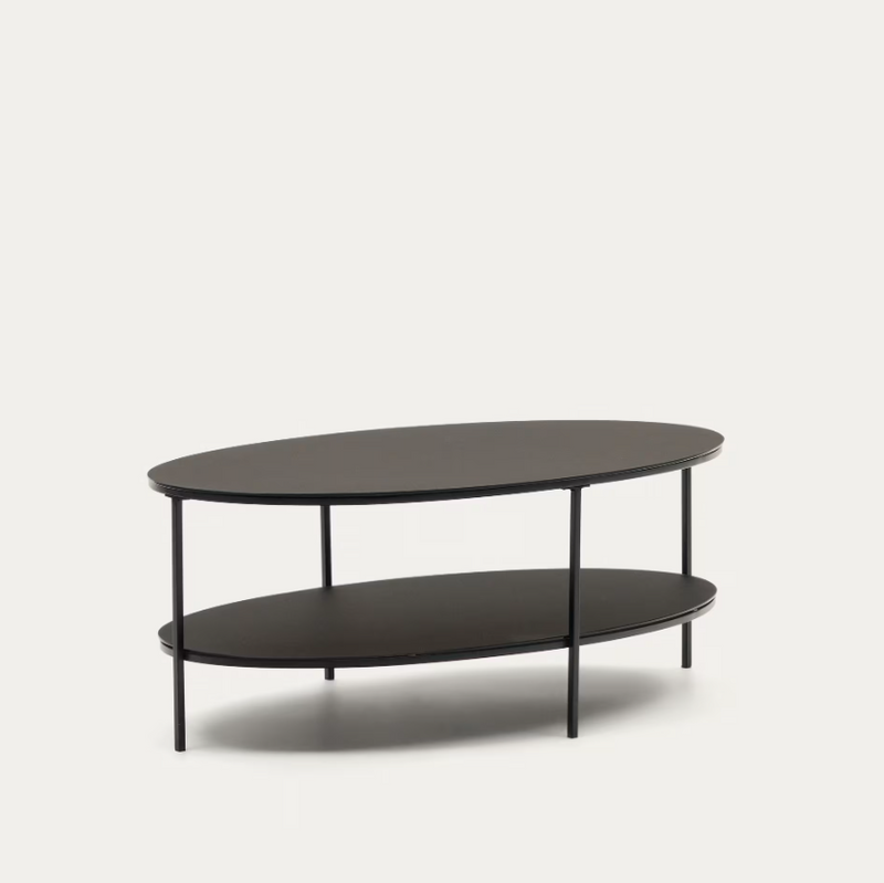 FIDEIA Klub stolić od kaljenog stakla i metala sa sjajnom crnom završnom obradom, Ø 110 cm