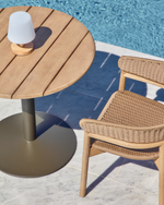 ESILDA Outdoor round table with FSC 100% acacia top Ø80cm and green steel base Ø55x72cm