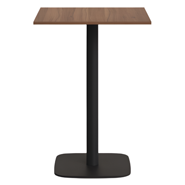 DINA High table in walnut finish melamine with metal leg in a painted black finish, 60x60x96 cm