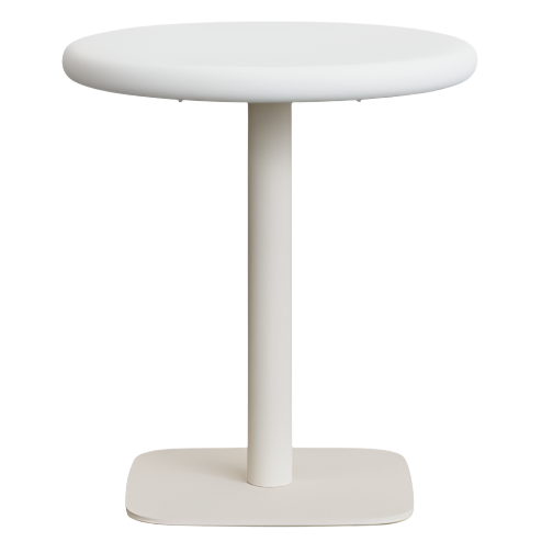 DINA Outdoor round table with white cement top Ø70cm and white steel base 48x48x72cm