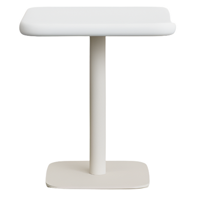 DINA Outdoor table with white cement top 70x70cm and white steel base 48x48x72cm