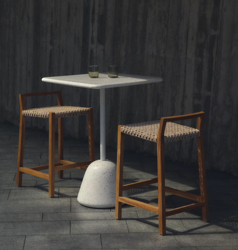 SAURA High bar table in white terrazzo with a white terrazzo top, 95 x 70 x 70 cm