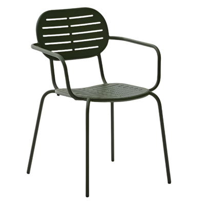 BRAI Stackable outdoor chair with armrests in green galvanised steel