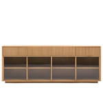 HELVINE Sideboard 4 doors and 4 drawers oak veneer and tempered glass, 200 x 80cm FSC 100%