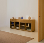 HELVINE Sideboard 4 doors and 4 drawers oak veneer and tempered glass, 200 x 80cm FSC 100%