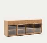 HELVINE Sideboard 4 doors and 4 drawers oak veneer and tempered glass, 200 x 80cm FSC 100%