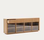 HELVINE Sideboard 4 doors and 4 drawers oak veneer and tempered glass, 200 x 80cm FSC 100%