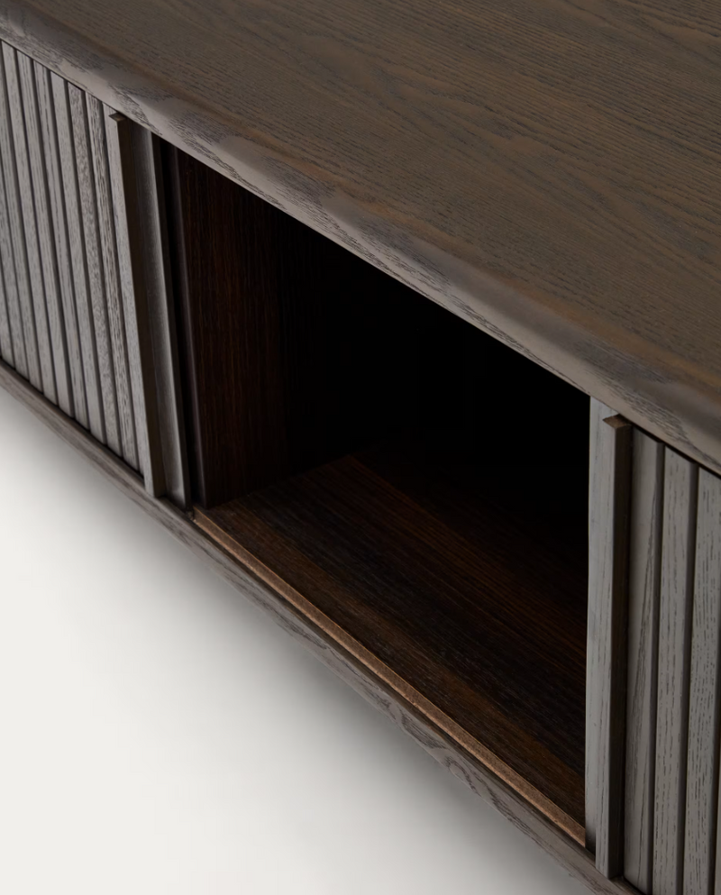 MAILEN TV komoda s 2 vrata, jasen furnir s tamnom završnom obradom, 120 x 50 cm