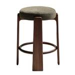 GRANITE Stool in green chenille and solid ash wood with walnut-coloured finish FSC 100% 65cm