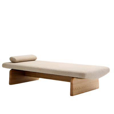 TOPAZ Divan in beige chenille with solid ash wood in a natural finish, 200 cm FSC 100%