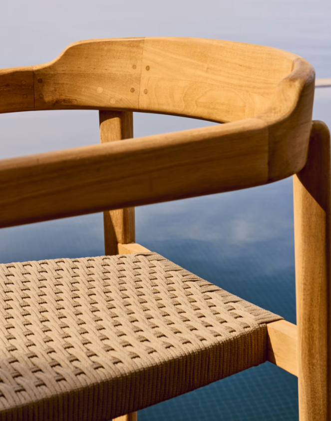 ICARO Skladljiva stolica od punog tikovine s prirodnom završnom obradom i bež užadi, FSC 100%